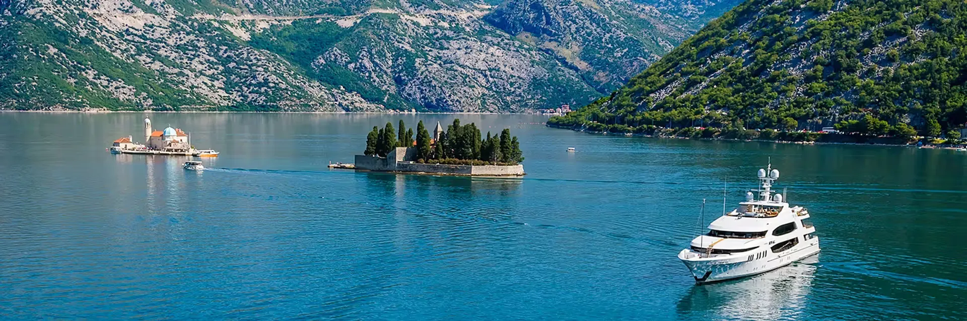 Luxury yacht cruising in the Bay of Kotor, Montenegro