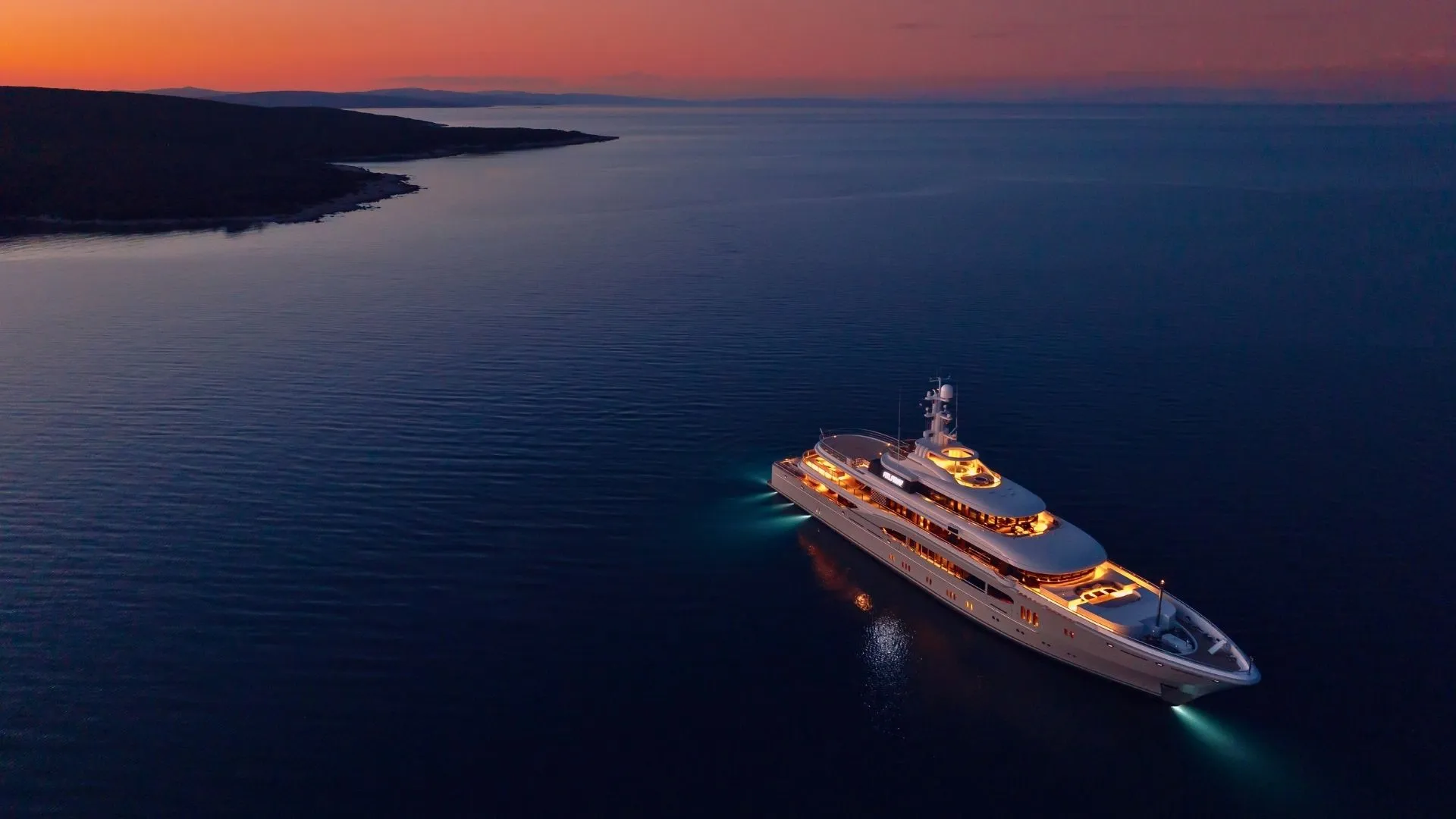 Luxury yacht illuminated at night on the Adriatic
